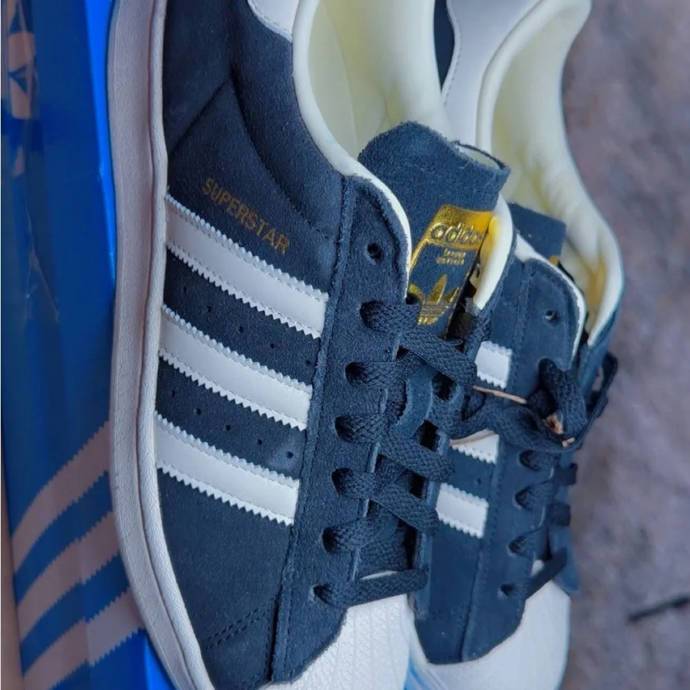 adidas Navy & White Superstar Suede Sneakers